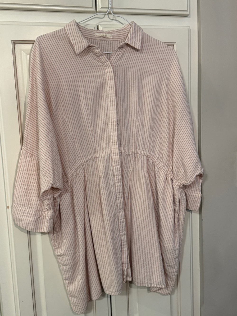 Easel  Pink and White Striped Button-Up Tunic Sm